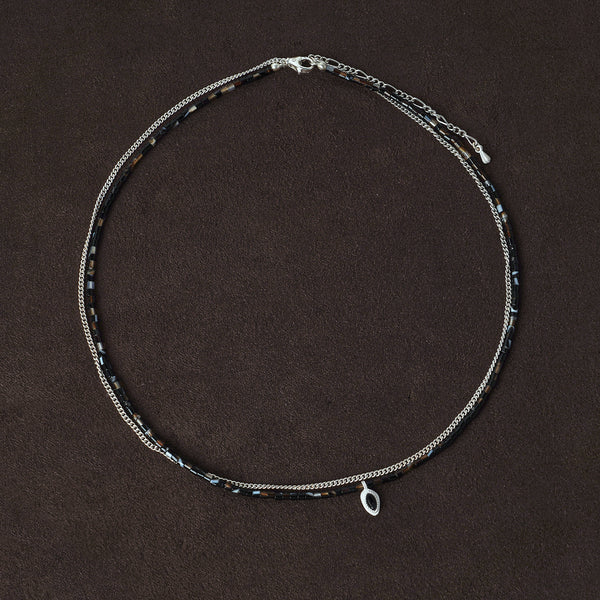 OLIO E ACETO Black Flower Agate Stamen Double Necklace OLIO-OA13N35-ZY Brown/Silver
